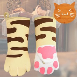 1 Pair of Baking Gloves up to 250°C Heat Resistant Oven Gloves with Free Cats Non-Slip Bamboo Table Mat BBQ Oven Gloves Pot Holder Cooking Gloves for Kitchen Baking