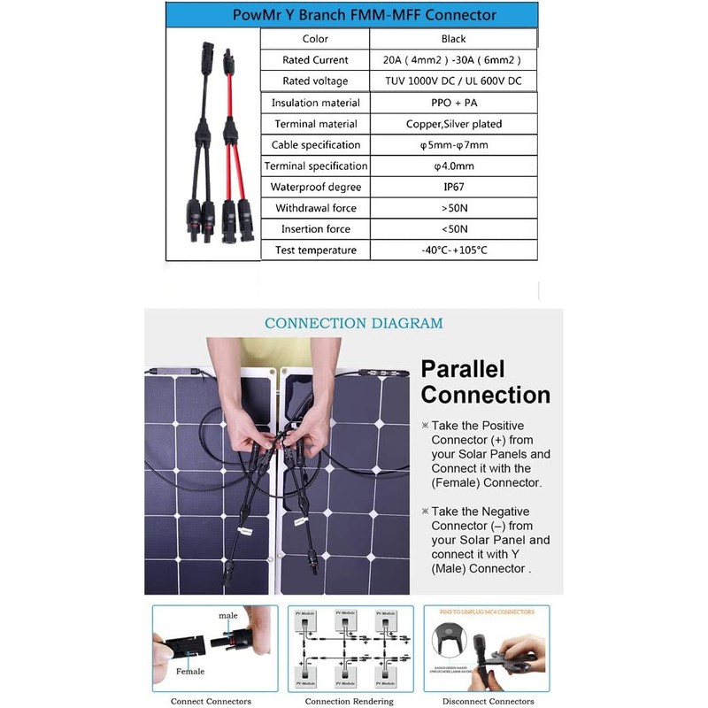 RUNCCI-YUN Pack of 2 Solar Cable Y Plug, Solar Splitter