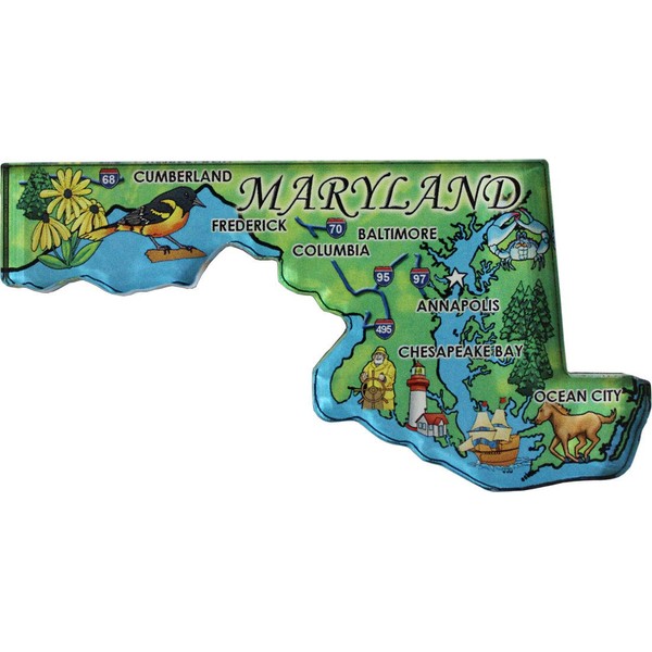 Flagline Maryland - Acrylic State Map Refrigerator Magnet