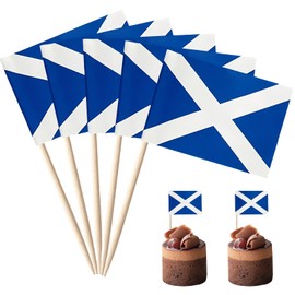 POPOYU Pack of 100 Scotland Toothpick Flags, Scotland Flag, Small Cocktail Table Decoration for Scotland Decoration, Euro 2024, Eurovision Contest, Olympic Cupcake Toppers, Toothpicks, Pub Decoration