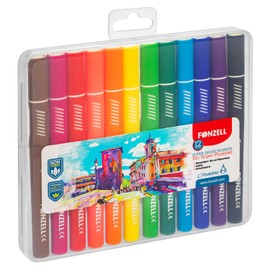 Fonzell Super Brush Marker - 12 Colours, Flexible Brush Tips, Water Based Ink