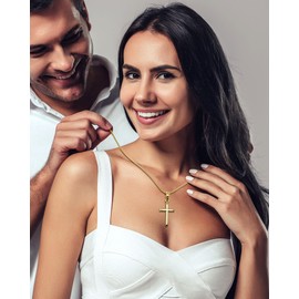 ZENLUNANO Exquisite Gold Cross Necklace for Men and Women, 18K Gold Plated Cross Chain with Top-grade 316L Stainless Steel Cross Pendant, Come with 20 Inch Round Box Chain