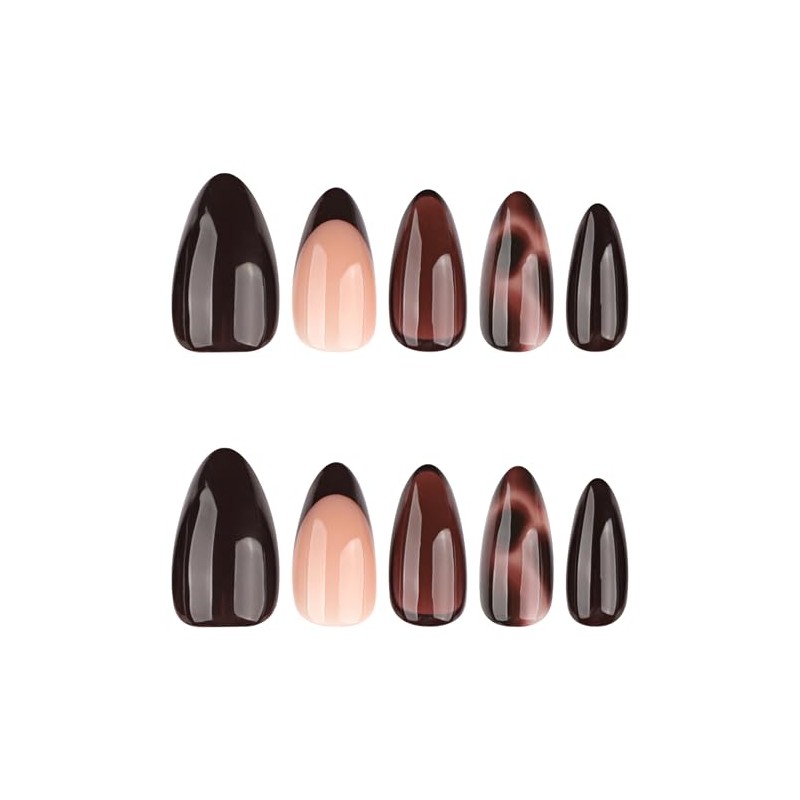 Uñas postizas de color marrón oscuro con punta francesa y