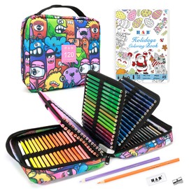 H & B Art Supplies, 120Pack Drawing Supplies for Adults, Color Kit with Holiday Drawing Book, Coloring Book, Oil-Based Coloured Pencils for Artists