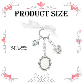 LiQunSweet 4 pcs Antique Silver Oval Rectangle Photo Frame Charms Keychains with Ribbon Round Bezels Cabochon Blanks Locket Memory Charms for Jewelry Necklace Wedding Graduation Bag Decor