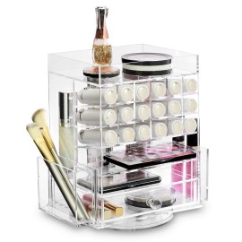 Neuxi Rotating Acrylic Makeup Organizer with 18 Lipstick Slots, Clear