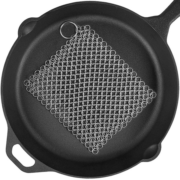 Cast Iron Cleaner 8’’x6’’ 316L Stainless Steel Chain Scrubber for Cast Iron Pan Pot Dutch Ovens Skillet Grill Cleaning