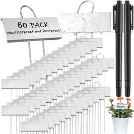 60 Pcs Metal Plant Label Stakes Weatherproof 10.6 Inch Stainless Steel Garden Tag Sticks Reusable with 2 Pcs Herb Fruit Vegetable Flower Seed Markers for Outdoor Sign (Silver Label with Black Ink)