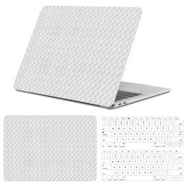 Miwasion Woven Fabric Design Compatible with MacBook Air 13 inch Case,2020 2019 2018 Release(A2337 M1 A2179 A1932),with Touch ID & 2 Pack Keyboard Protectors,Elegant Leather Laptop Hard Shell（White）
