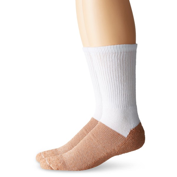 Copper Sole Men's Cupron Pro Therapy Diabetic Crew Socks Without Logo, White, Shoe Size: 4-10