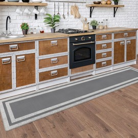 ATRUG Kitchen Rugs Cushioned Anti Fatigue Kitchen Mats for Floor Ergonomic Comfort Standing Mat for Kitchen Non Slip Waterproof Memory Foam Kitchen Rug for Floor, Office, Laundry 17.3"x94.5" Grey