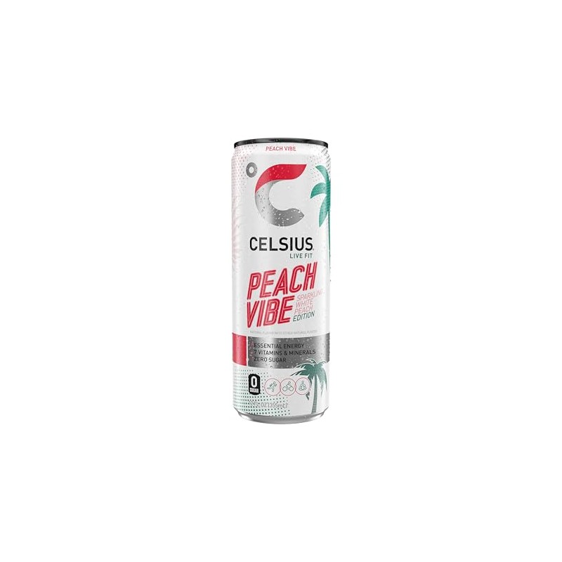 CELSIUS Bebida deportiva Sparkling Peach Vibe, sin azúcar, 12 oz.