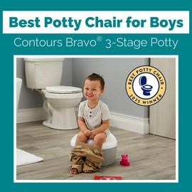 Contours Bravo 3 in 1 Toddler Potty Training Toilet, Trainer and Step Stool for Kids, Easy to Clean Design with Removable Waste Cup and Splash Guard, Great for Travel, Perfect for Boys 1-3 - Gray