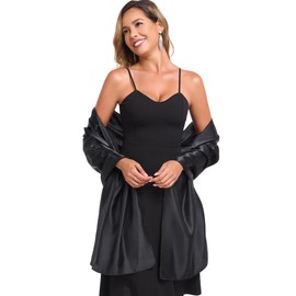 TONGFANTFL Shawls and Wraps for Evening Dresses Satin Women Long Scarf Wedding Guest Shawl Black