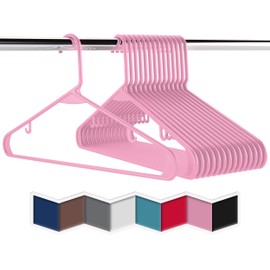 Plastic Clothes Hangers (20, 40, 60, 100 Packs) Heavy Duty Durable Coat and Clothes Hangers | Vibrant Color Hangers | Lightweight Space Saving Laundry Hangers (40 Pack - Pink)