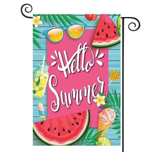 DMERBYL Hello Summer Watermelon Garden Flags for Outside 12x18 Double