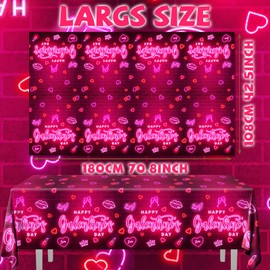 ILUIGGW ILUIGGW 3Pieces Galentines Day Decorations Tablecloth, Pink Neon Galentines Day Party Tablecloth Galentines Gang Happy Galentines Day Table Cover for Girl Ladies Galentines Day Party Decorations
