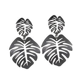 Gold Green Palm Leaf Dangle Earrings Tropical Monstera Leaves Eardrop for Women Bohemia Jewelry, Metal, alloy
