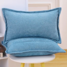 MADIZZ Chenille Flange Edge Throw Pillow Covers Set of 2 Super Soft Boho Pillow Covers Decorative Plain Throw Pillowcases Modern Farmhouse Home Decor for Sofa Bedroom Blue 12x20 Inch