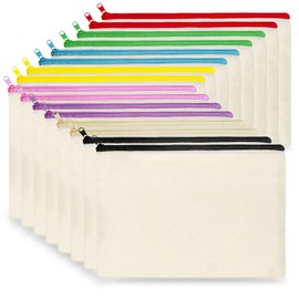 Canvas Cosmetic Bag Bulk, 16pcs KOOLMOX 9x7'' Canvas Zipper Pouch, Plain Canvas Pencil Bag, Pen Bags, Black Cosmetic Bags Bulk for DIY Crafts, Vinyl Print, Personalization, Decoration, Painting