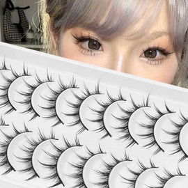 10 Pairs Pack Cartoon False Eyelashes Natural Looking Anime False Eyelashes Fluffy Fake Mink Cosplay False Eyelashes Korea Japan Asian False Eyelashes Masquerade Party Eye Makeup False Eyelashes