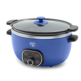 GreenLife 6QT Slow Cooker, Non-Toxic Ceramic Nonstick Removable Interior Bowl, Programmable, Family Friendly, Keep Warm, Stovetop & Oven Safe, Dishwasher Safe Parts, Timer, Glass Lid, Red