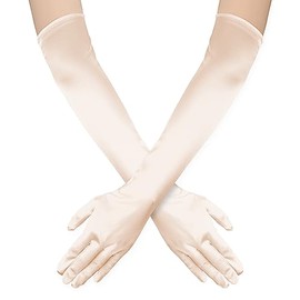 NQEUEPN Women Long Gloves, Long Elbow Satin Gloves 21" Stretchy 1920s Opera Gloves Hand Care Moisturizing Gloves for Women Girls Evening Party Dance(Champagne)
