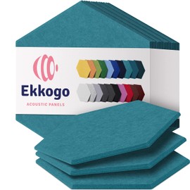 Ekkogo Acoustic Panels 12-Pack Soundproof Wall Panels 12"X10.4"X0.4" Sound Panels High Density Sound Dampening Panels - [Light Turquoise Hexagon]