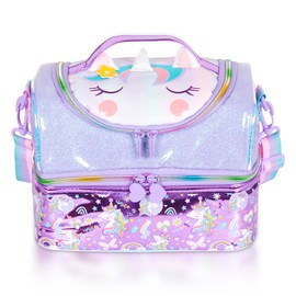 YOYTOO Kids Double Decker Cooler Insulated Lunch Bag, Back to School Large Meal Tote for Boys, Girls, Men, Women, with Adjustable Strap, Unicorn