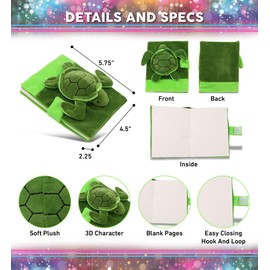 DolliBu Sea Turtle Plush Notebook - Sea Turtle Stuffed Animal Girls and Boys Writing Journal, Cute Stationery Notebook, Plush Sea Turtle Notebook Toy with 80 Pages of Writing Journal - 4.5x5.75 Inches