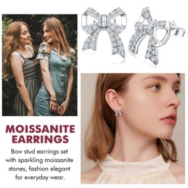 DAYBYDAY Bow Earrings Hypoallergenic 925 Sterling Silver Moissanite Ribbon Earrings Small Bow Stud Earrings for Women