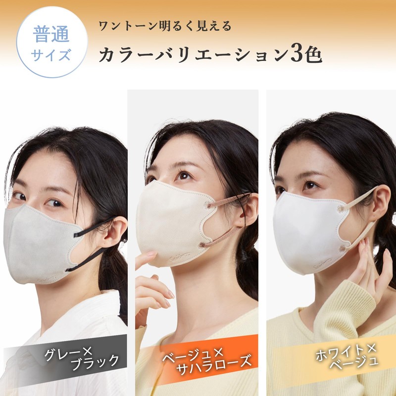 [NISYO] 【SAI-彩】シルクフィールマスク バイカラーマスク 内側布製 新感覚 不織布マスク ふつうサイズ(ホワイト×ベージュ×1袋)