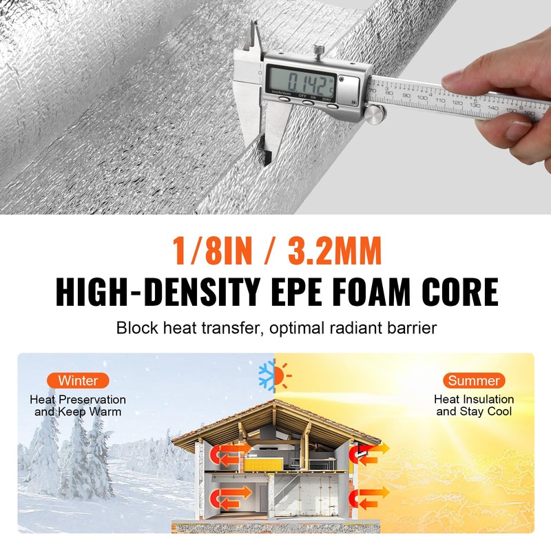 VEVOR Double Reflective Insulation Roll, Foam Core Radiant Barrier, 3.2
