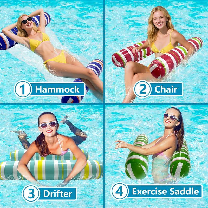 Pool Floaties for Adults, 3 PackInflatable Pool Float, Water Hammock