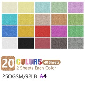 A4 Glitter Cardstock 40 Sheets 20 Colors，8.27 x 11.73 in Cricut Paper Cardstock, No-Shed Sparkly Glitter, Glitter Paper for Arts and Crafts - Card Making, Scrapbooking, DIY Projects