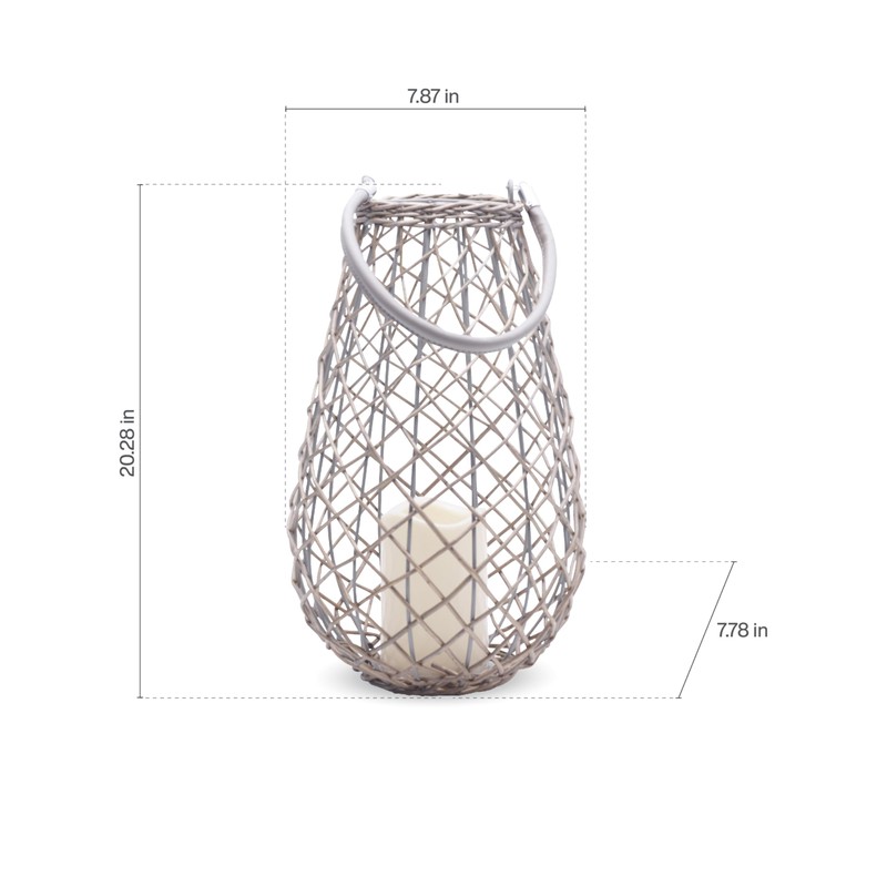 Mikasa LED Pear Shape Wicker Lantern, 13 Inch, Gray