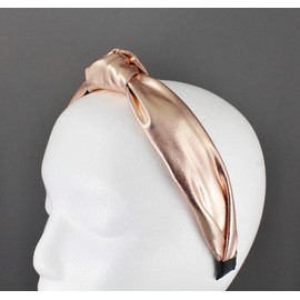 pale Copper turban knot headband shiny lamé fabric covered grip teeth lame shiny fabric turband 7/8 inch wide base headband