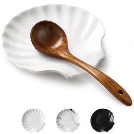 ABRUTY Spoon Rest for Stove Top, Ceramic Spoon Holder for Kitchen Counter, Modern Farmhouse Kitchen Decor Accessories for Utensils,Spatula,Spoons (F-Blue Flower, Flower-Shape) (A-White, Shell-Shape)