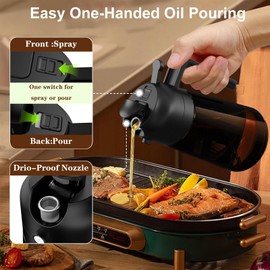 LAKUMIQI 2-in-1 Glass Oil Dispenser & Sprayer - 16oz/470ml Leakproof Olive Oil Sprayer Bottle for Cooking, Air Fryer, BBQ, Baking, Salad (Black)
