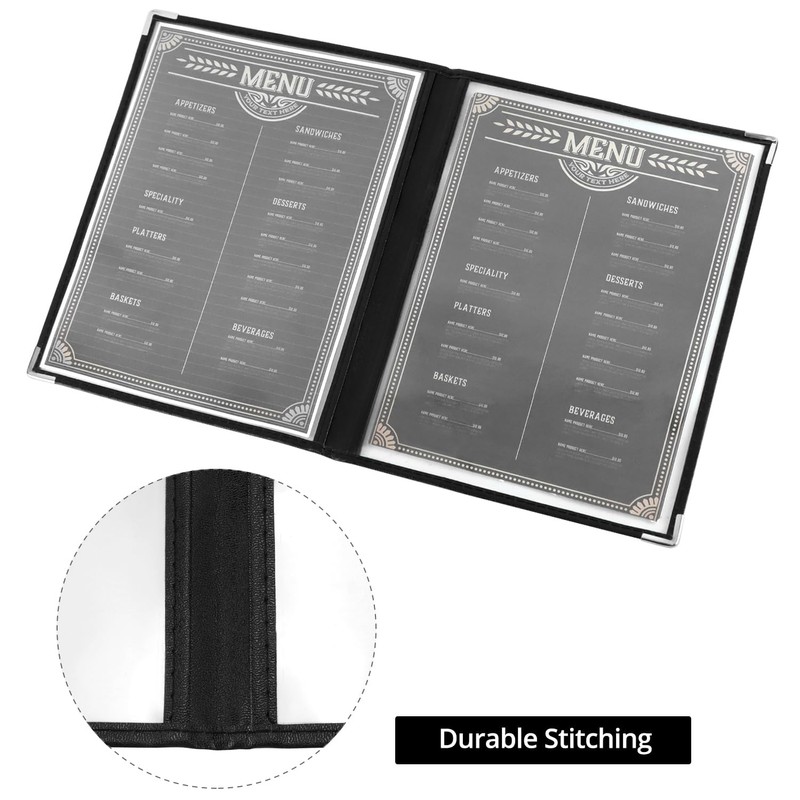 QWORK® 5 Pack Black A4 Menu Covers, 2 Fold Double