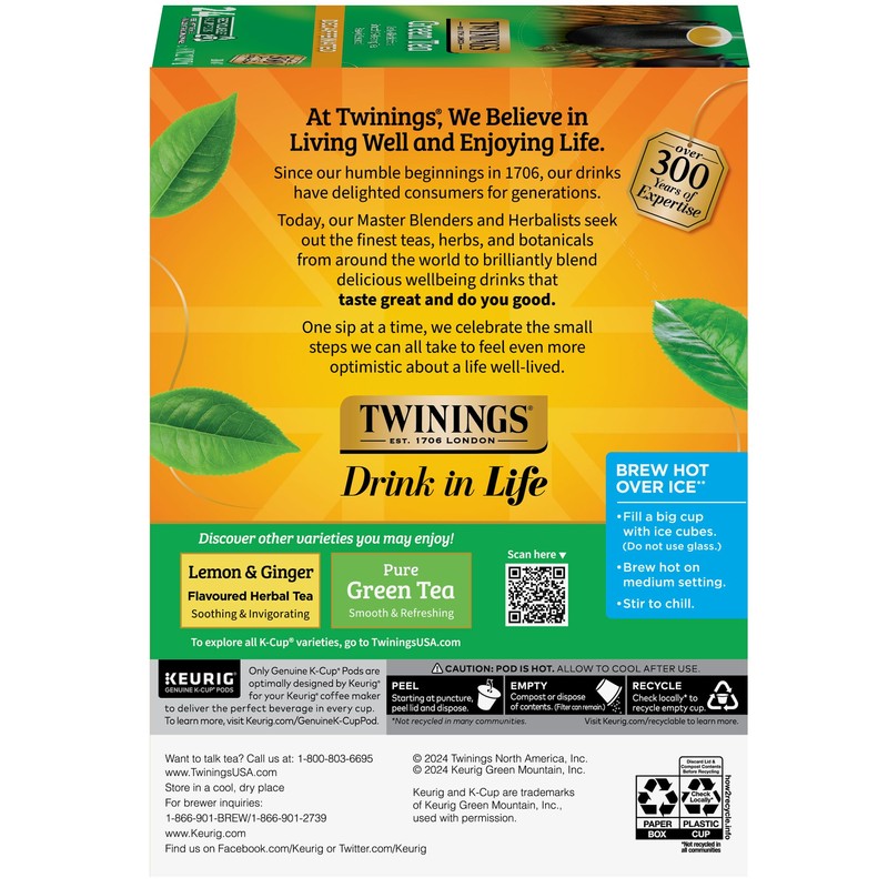 Twinings Decaffeinated Green Tea K-Cup Pods for Keurig, 24 Count