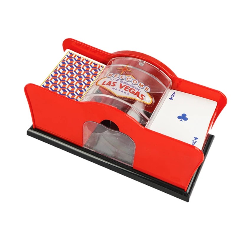 Manual 2-Deck Card Shuffler with Hand Crank, Black Playing Card