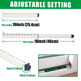 Forestchill Adjustable Window Security Bar, Extends from 10" to 18" Window Locks Bar for Inside Sliding Window, White