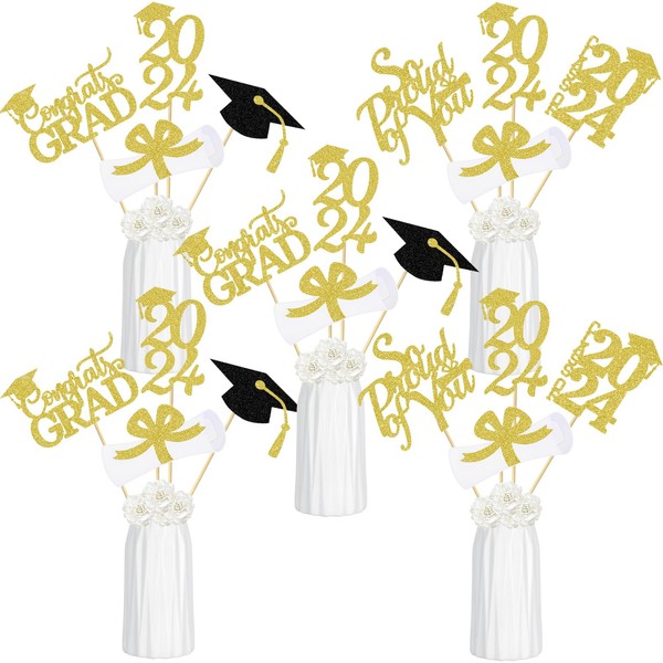 Gold 2024 Graduation Centerpiece Sticks Graduation Party Centerpieces for Tables