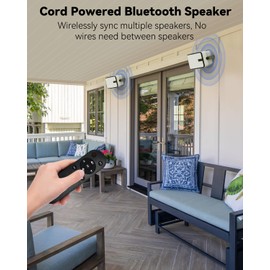 Plyee Audio 400W Outdoor Bluetooth Speakers, Wireless Sync Between Speakers, IPX5 Waterproof, Powerful Bass, Wall Mount for Patio, Porch, Gazebo, Garage, 2-Pack, White(MZ-621)