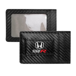 iPick Image Honda Civic Type R Black Carbon Fiber Leather Wallet RFID Block Card Case Money Clip, 4-3/8" x 2-3/4"