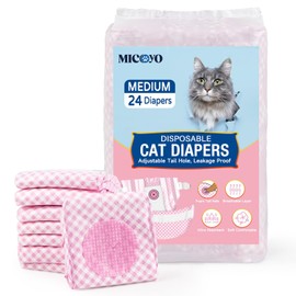 MICOOYO Dog Nappies for Female Dogs, Super Absorbent Cat Nappies with Adjustable Foam Holes, Disposable Cat Nappy Pants for Female Dogs in Heat (M, Pack of 24)