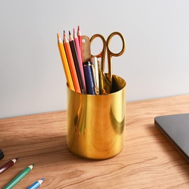 luvtree Gold Stainless Steel Pencil Holder Pen Cup/Desk Stationery Organizer/Makeup Organiser Brush Holder/Cosmetic Holder/Vanity Desktop Bathroom Countertop Accessories/Mini Vase. 2 Pieces.