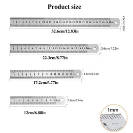 Xmart Pack of 12 Metal Stainless Steel Rulers 10 cm / Ruler 15 cm / Ruler 20 cm / Ruler 30 cm Metal Ruler with Double-Sided Scale Suitable for Students Architects Teachers Offices Drawings