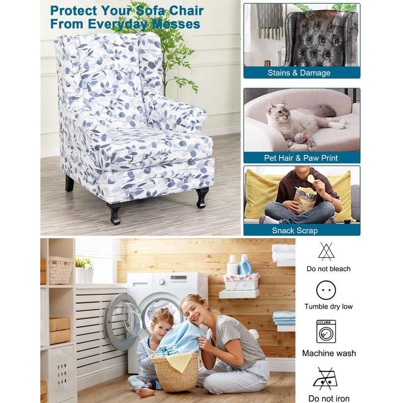 CRFATOP Wingback Chair Covers 2 Pieces Stretch Printed Wing Back